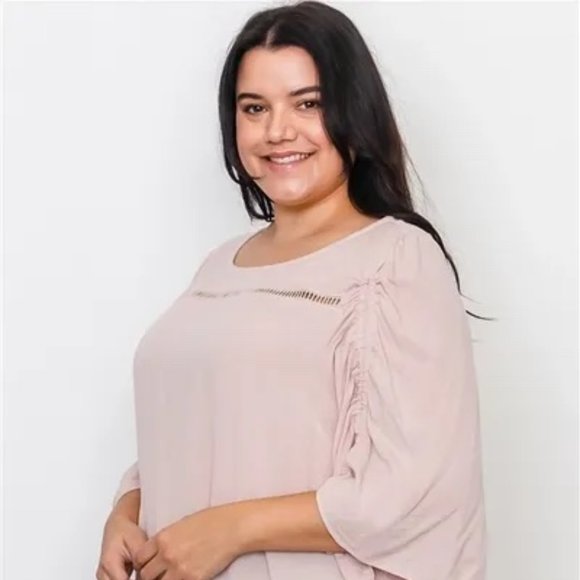 Plus Size Pink Drawstring Sleeve Top - Picture 3 of 4